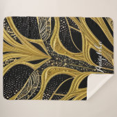 Abstracte Lijnen Zwarte en Gold Persoonlijke Naam Sherpa Deken (Voorkant (horizontaal))