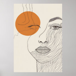 Abstracte lijnkunst gezicht. Lijntekening vrouwen  Poster