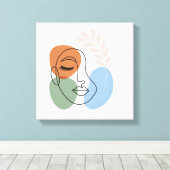 Abstracte Lijnkunst Gezicht met Botanische Accente Canvas Afdruk (Insitu (Houten vloer))