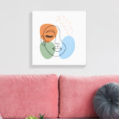 Abstracte Lijnkunst Gezicht met Botanische Accente Canvas Afdruk (Insitu (Woonkamer))