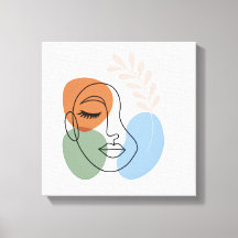 Abstracte Lijnkunst Gezicht met Botanische Accente