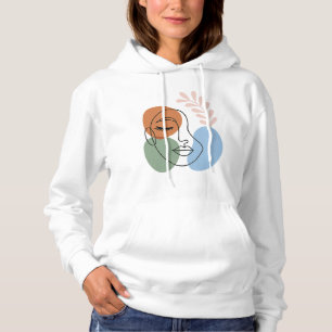 Abstracte Lijnkunst Gezicht met Botanische Flair Hoodie