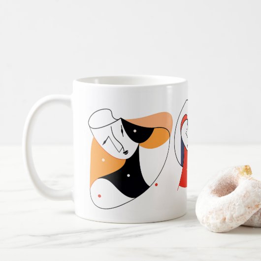 Abstracte lijnkunst koffiemok (Met donut)