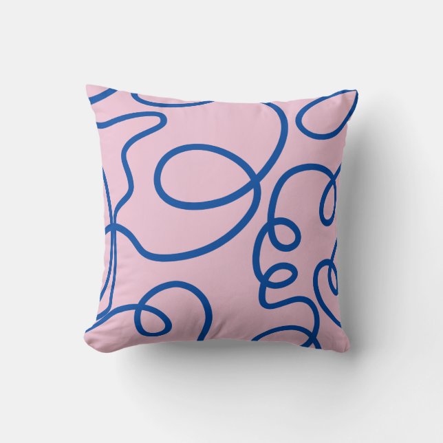 Abstracte Lijnkunst Retro Roze En Blauw Kussen (Voorkant)