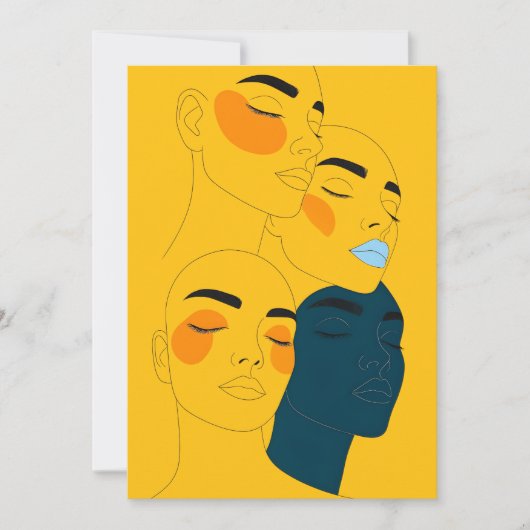 Abstracte lijnkunstprint, vier overlappende gezich (Voorkant)