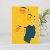 Abstracte lijnkunstprint, vier overlappende gezich (Staand voorkant)