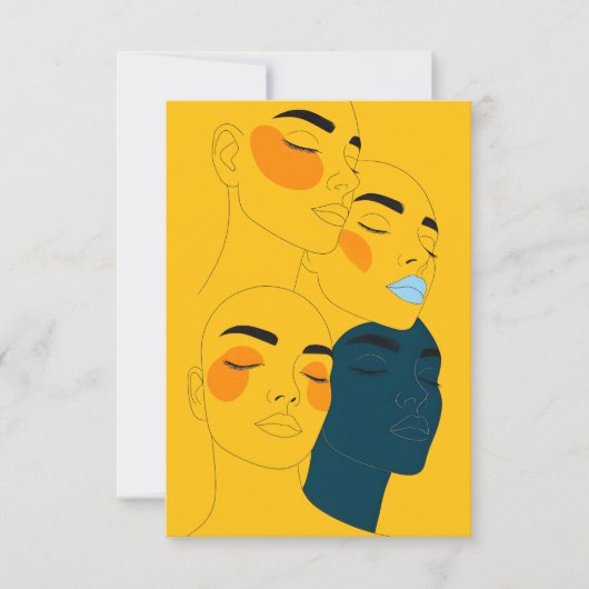 Abstracte lijnkunstprint, vier overlappende gezich bedankkaart (Voorkant)