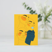 Abstracte lijnkunstprint, vier overlappende gezich briefkaart (Staand voorkant)