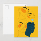 Abstracte lijnkunstprint, vier overlappende gezich briefkaart (Voorkant / Achterkant)