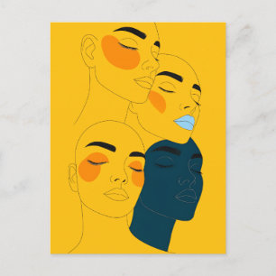 Abstracte lijnkunstprint, vier overlappende gezich briefkaart