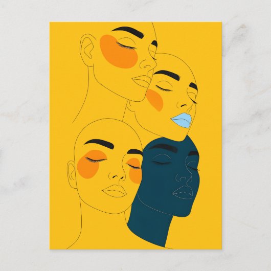 Abstracte lijnkunstprint, vier overlappende gezich briefkaart (Voorkant)