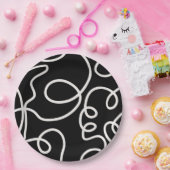 Abstracte lijnpenseelstreken zwart en wit papieren bordje (Feest)