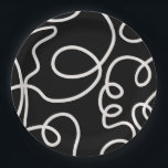 Abstracte lijnpenseelstreken zwart en wit papieren bordje<br><div class="desc">Midden-century Moderne Abstracte de Slagen van de Borstel - Minimale Lijn - Zwarte achtergrond met roomwitte lijnen.</div>