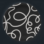 Abstracte lijnpenseelstreken zwart en wit papieren bordje<br><div class="desc">Midden-century Moderne Abstracte de Slagen van de Borstel - Minimale Lijn - Zwarte achtergrond met roomwitte lijnen.</div>