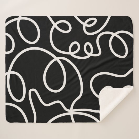 Abstracte lijnpenseelstreken zwart en wit sherpa deken (Voorkant (horizontaal))