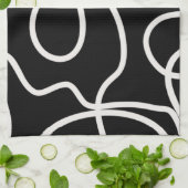 Abstracte lijnpenseelstreken zwart en wit theedoek (Gevouwen)