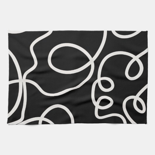 Abstracte lijnpenseelstreken zwart en wit theedoek (Horizontaal)