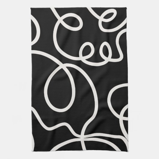 Abstracte lijnpenseelstreken zwart en wit theedoek (Verticaal)