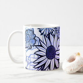 Abstracte lijntekening Floral Art Paars Blue Koffiemok