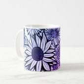Abstracte lijntekening Floral Art Paars Blue Koffiemok (Voorkant links)