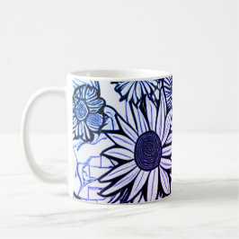 Abstracte lijntekening Floral Art Paars Blue Koffiemok