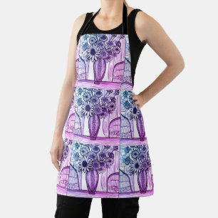 Abstracte lijntekening Floral Art Paars Blue Schort