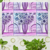 Abstracte lijntekening Floral Art Paars Blue Theedoek (Gevouwen)