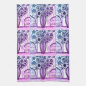 Abstracte lijntekening Floral Art Paars Blue Theedoek (Verticaal)