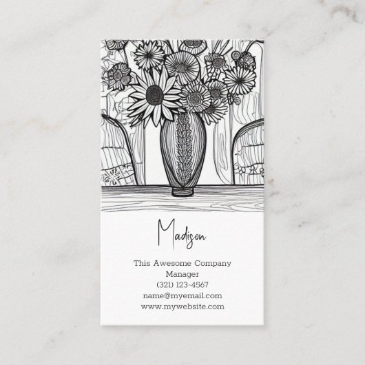 Abstracte lijntekening Floral kunst Visitekaartje (Voorkant)