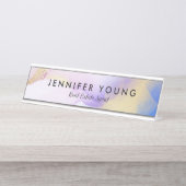 Abstracte Lila Waterverf Gold Luxury Gepersonalise Bureau Naambordje (Voorkant)