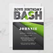 Abstracte Lime Green Black Boys Bash Birthday Part Kaart (Voorkant)
