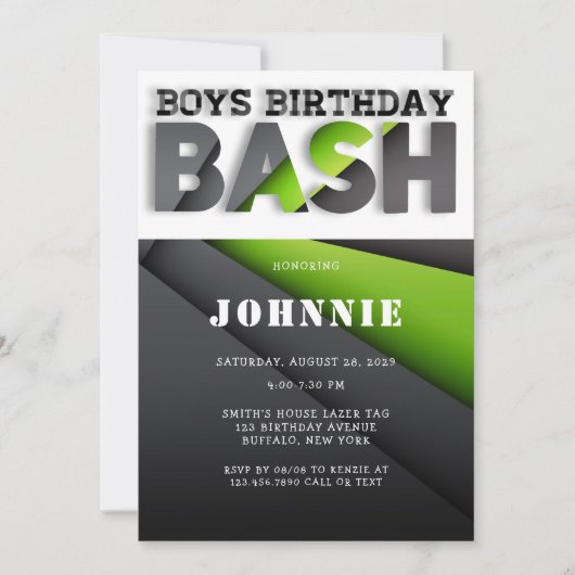 Abstracte Lime Green Black Boys Bash Birthday Part Kaart (Voorkant)