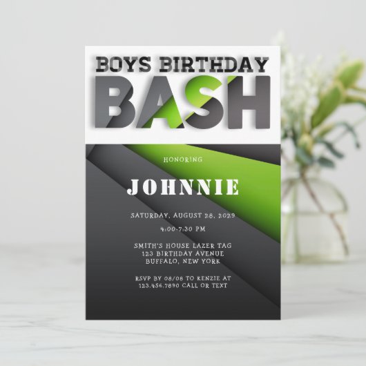 Abstracte Lime Green Black Boys Bash Birthday Part Kaart (Staand voorkant)
