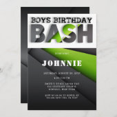Abstracte Lime Green Black Boys Bash Birthday Part Kaart (Voorkant / Achterkant)