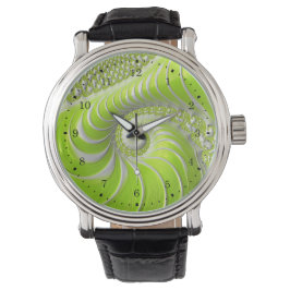 Abstracte limoengroene spiraalfractaal horloge