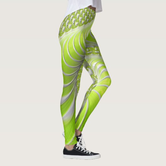 Abstracte limoengroene spiraalfractaal leggings (Rechts)