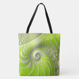 Abstracte limoengroene spiraalfractaal tote bag