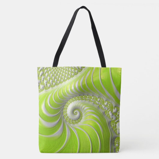 Abstracte limoengroene spiraalfractaal tote bag (Voorkant)