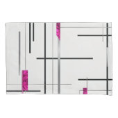 Abstracte lineaire kunst Zwart, Zilver & Fuchsia Kussensloop (Voorkant-Links)