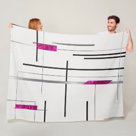 Abstracte Lineaire Kunst Zwart, Zilver, Fuschia ac Fleece Deken