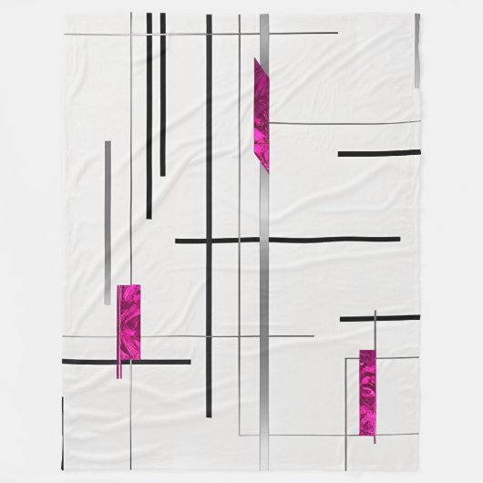Abstracte Lineaire Kunst Zwart, Zilver, Fuschia ac Fleece Deken (Voorkant)