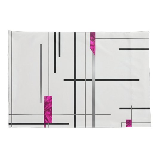 Abstracte Lineaire Kunst Zwart, Zilver & Fuschia Kussensloop (Achterkant-Rechts)