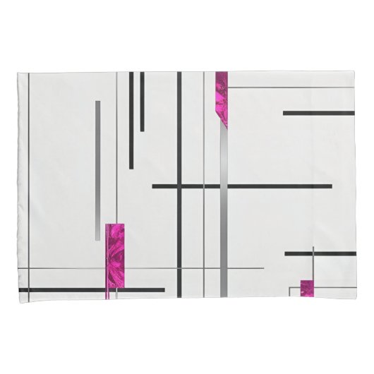 Abstracte Lineaire Kunst Zwart, Zilver & Fuschia Kussensloop (Voorkant-Rechts)