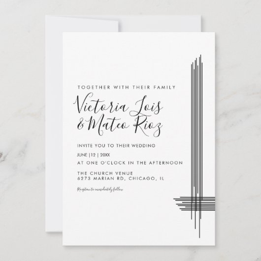 Abstracte Lines Black White Modern Wedding Kaart (Voorkant)