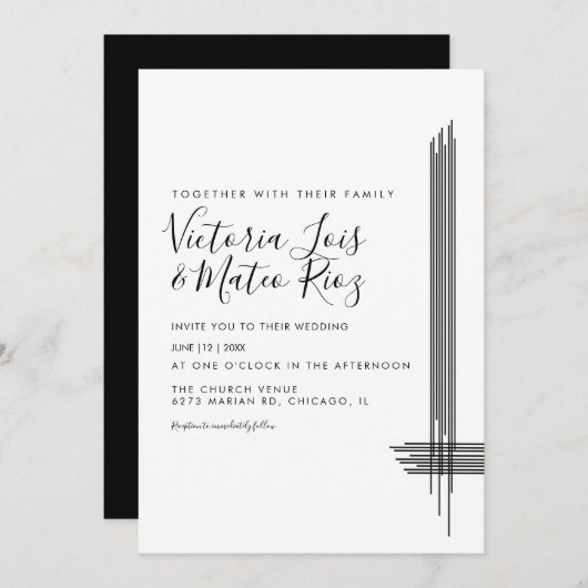 Abstracte Lines Black White Modern Wedding Kaart (Voorkant / Achterkant)
