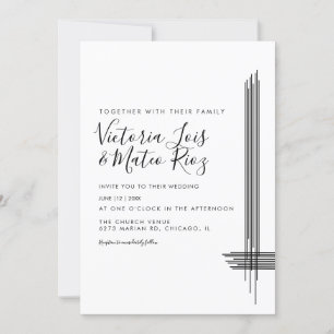 Abstracte Lines Black White Modern Wedding Kaart