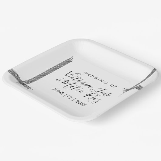 Abstracte Lines Black White Modern Wedding Papieren Bordje (Gebogen)