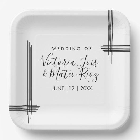 Abstracte Lines Black White Modern Wedding Papieren Bordje (Voorkant)