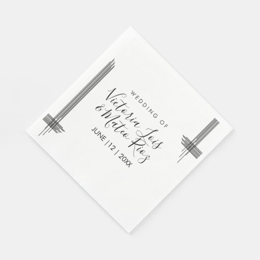 Abstracte Lines Black White Modern Wedding Servet (Hoek)