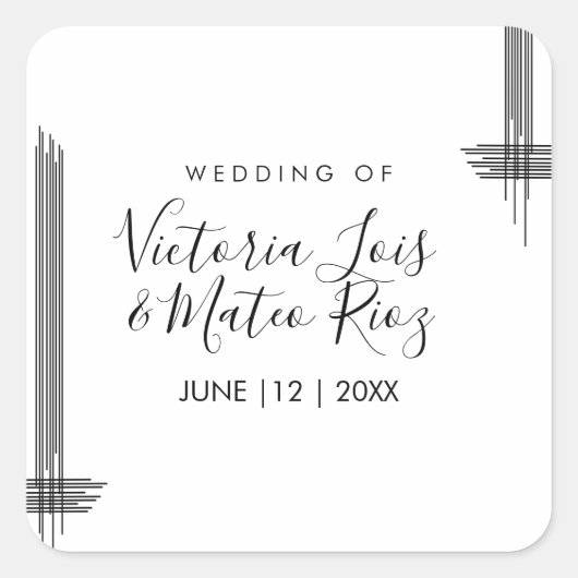 Abstracte Lines Black White Modern Wedding Vierkante Sticker (Voorkant)